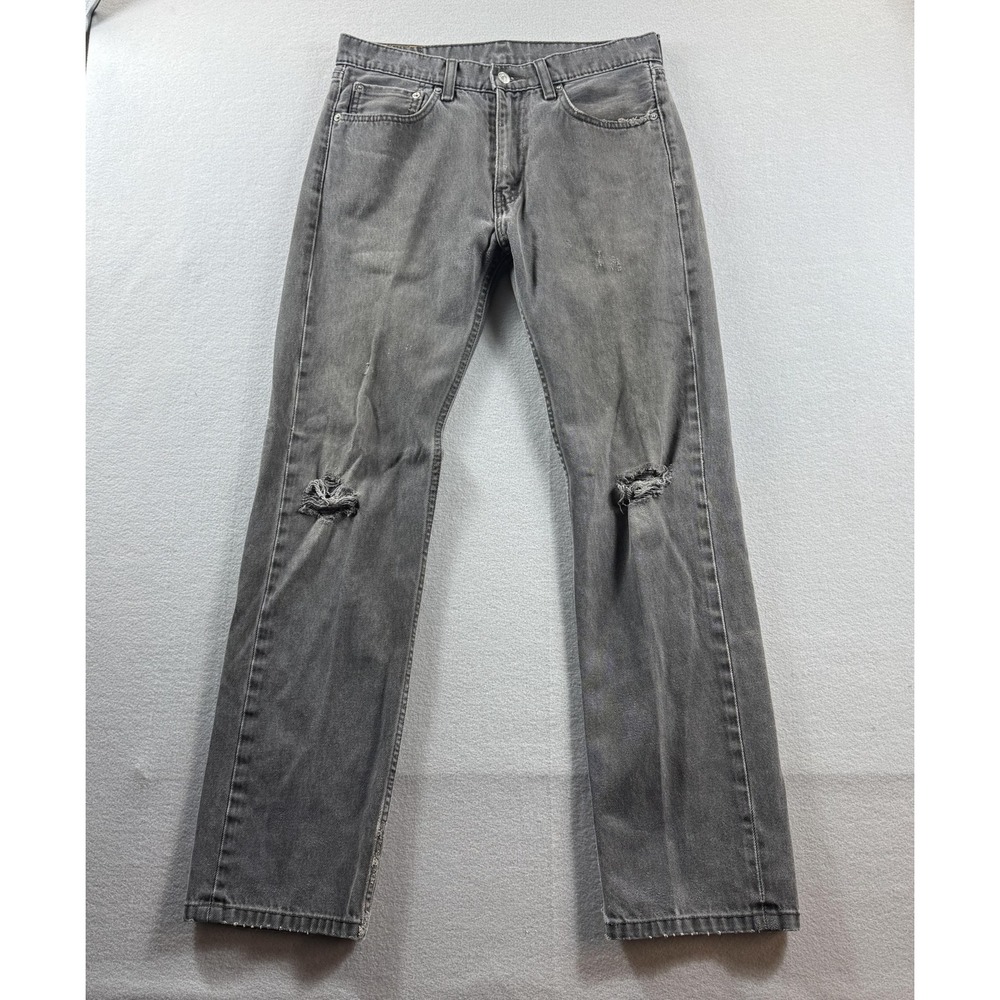 Levis 505 Jeans Mens 32x31 Gray Medium Wash Regular Straight Distressed Denim